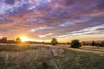 Colorful sunset in the nature, karst countryside in Trieste