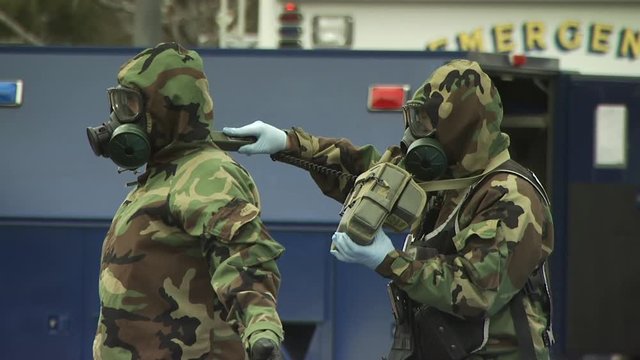 Homeland Security members during a nuclear disaster preparedness drill