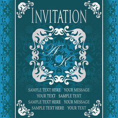 Vintage invitation. Seamless background in blue. Luxury design