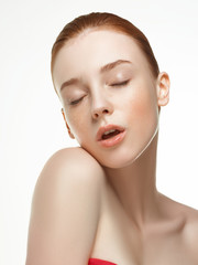 Obraz premium Emotional beauty portraits red-haired girl.