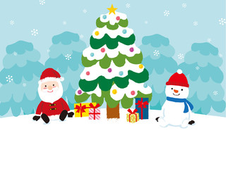 クリスマスツリーとサンタとスノーマン