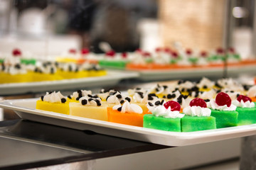 Sweet colorful pastery on the plate