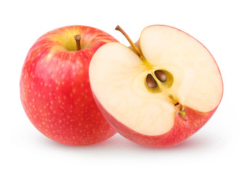 Isolated one and a half red apples