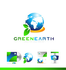 Green planet earth globe logo icon design
