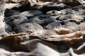 Bag full of wool thread skeins