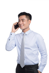 Smiling asian business man, phoning