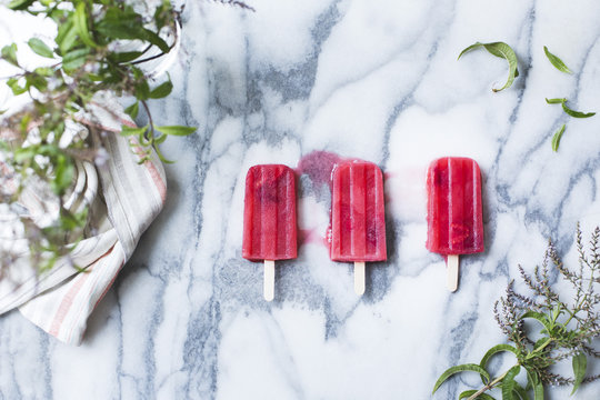 Raspberry lemon verbena popsicles.