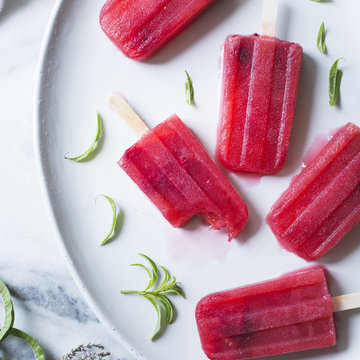 Raspberry lemon verbena popsicles.