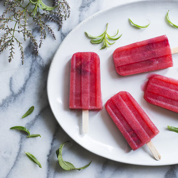 Raspberry lemon verbena popsicles.