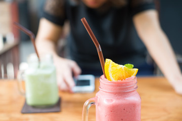 smoothie with strawberries in a glass