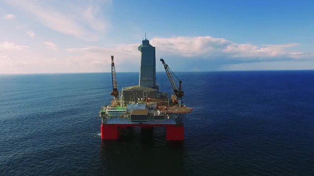 Aerial view of deep water oil production platform