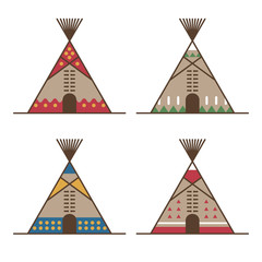 Native american tipis with traditional indian decoration. Vector illustration