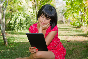 Obraz premium woman with tablet