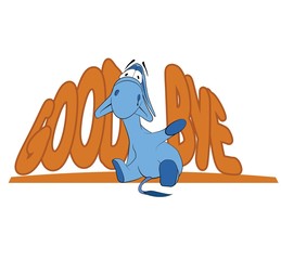 Sad donkey waving hand with "Goodbye" text, t-shirt graphics