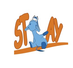 Sad donkey waving hand with "Stay" text, t-shirt graphics