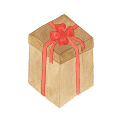 Watercolor gift box isolated on white background