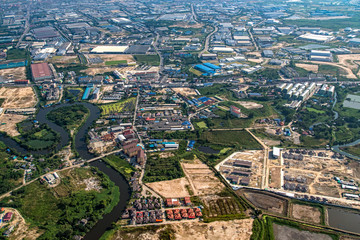 Industrial estate land development aerial view