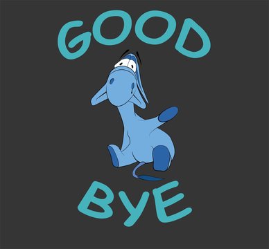 Sad donkey waving hand with "Goodbye" text, t-shirt graphics