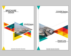 Vector brochure cover templates with blurred seaport. Business brochure cover design. EPS 10. Mesh background.