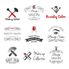 Fototapeta premium Beauty Salon Design Elements. Vintage filigree frame, logo, banner and label. Logo for make up artist.