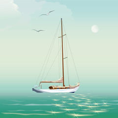 Naklejka premium yacht and sea, Morning sea and small boat