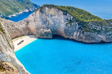 Foto op Plexiglas Navagio Beach, Zakynthos, Griekenland Navagiostrand, het eiland van Zakynthos, Griekenland