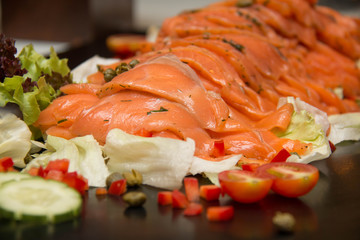  Salmon pickled slice on black board