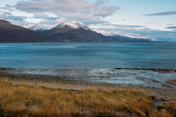 Scenery near Senja - Norway, Scandinavia, Europe. Beautiful fjord and coast. Incredible clouds. Sogn district.