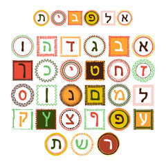 Hebrew vector alphabet. Abstract grunge letters