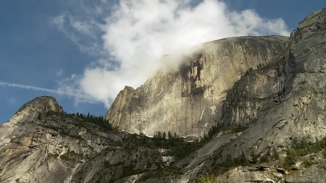 Timelapse of cloudscape against mountains at Yosemite National Park