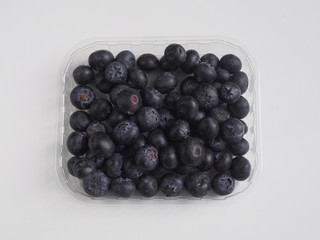 Blueberries in the container on white background