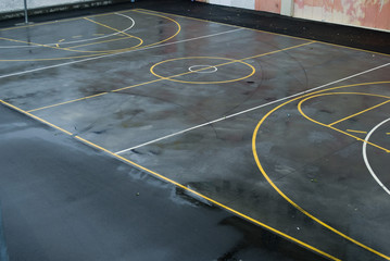 Wet basketball court