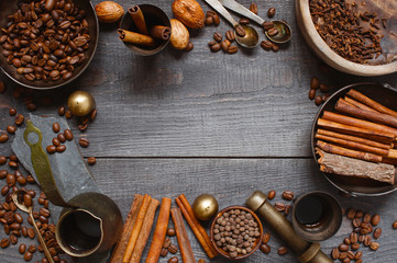 Wooden background with turkish coffe