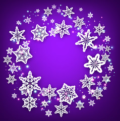 Purple round background with snowflakes.