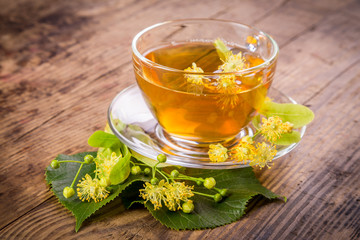 Green herbal tea with linden flowers