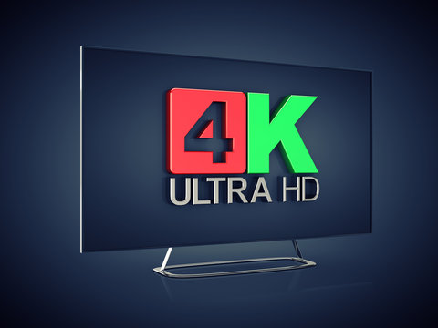 4K Ultra HD screen tv on dark background , Ultra High Definition display