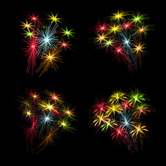 A set of colorful fireworks in honor of US Independence Day on a black background.  illustration.