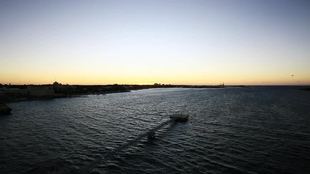Aerial harbor at sunset, The Port of Nassau during sunset.