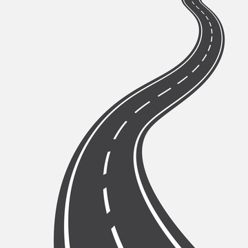 Curved road with white markings.  illustration