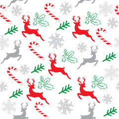 christmas seamless pattern with deer and snowflakes