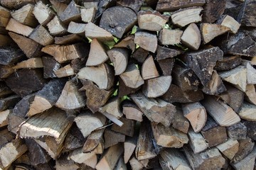a pile of firewood stacked outdoors

