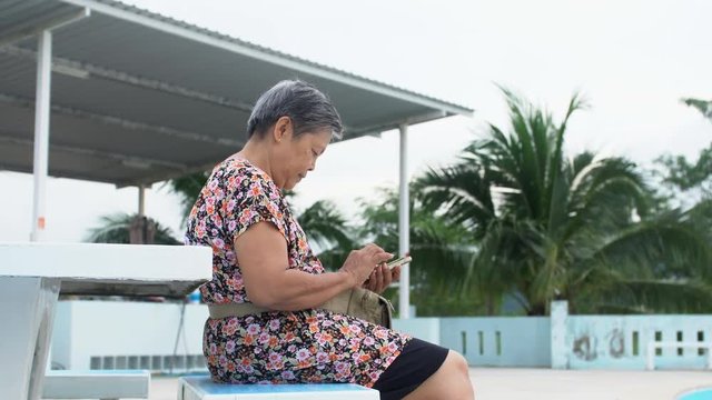 Asian senior woman using smart phone, Happy asian old