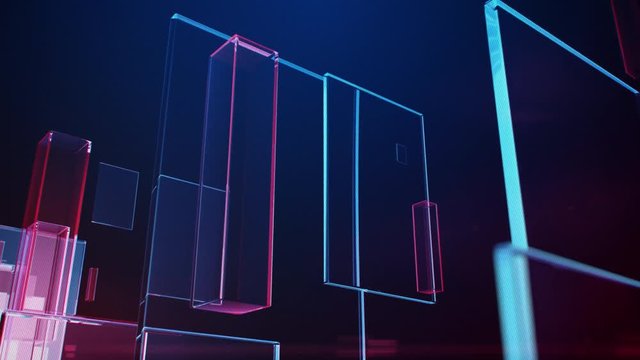 3d animation of glowing rectangles on dark background in motion