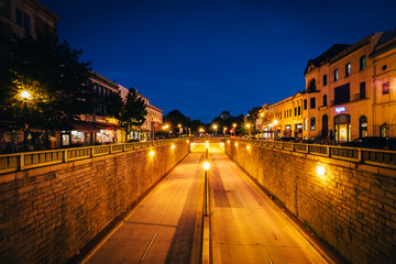 View of the Connecticut Avenue underpass at night, at Dupont Cir