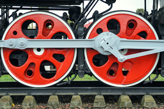 Two red big loco wheels