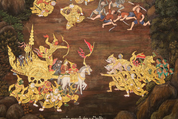 Naklejka premium ramakian mural in wat phra keaw