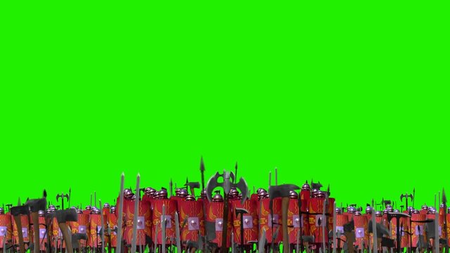 Roman Legion Battle Formations Standing In Front of an Army Before Battle on a Green Screen