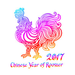 Fototapeta na wymiar Rainbow Rooster. Rooster, Chinese zodiac symbol of the 2017 year. Colorful vector illustration isolated