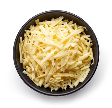 Bowl of grated cheese from above