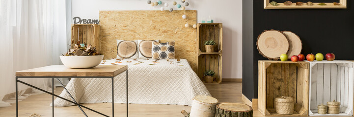 Wooden crates in bedroom